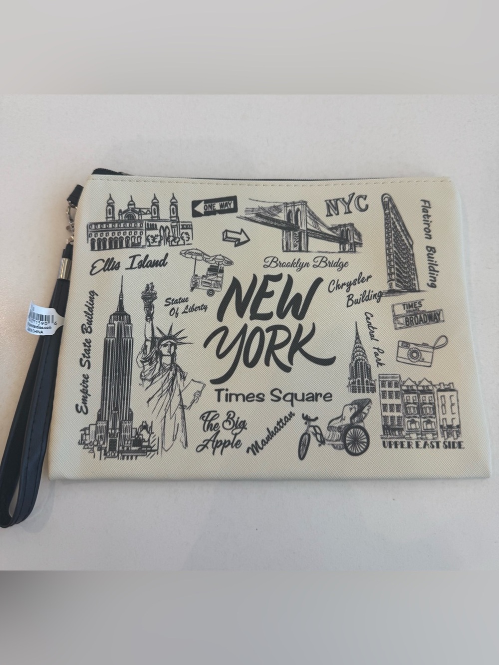 New York Graphic Zip Pouch in Cream and Black